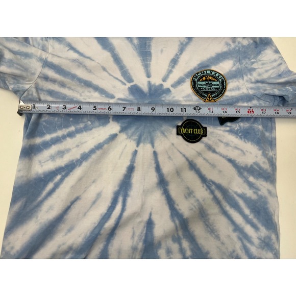 GUESS Designer T Shirt Tie-Dye Blue with Unique Patches Unisex‎ Sz Small - Picture 9 of 10